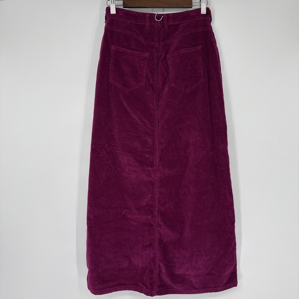 Anthropologie Pilcro Madi FrontSlit Corduroy Maxi Skirt Magenta Sz 2 Boho A-Line - Picture 4 of 8